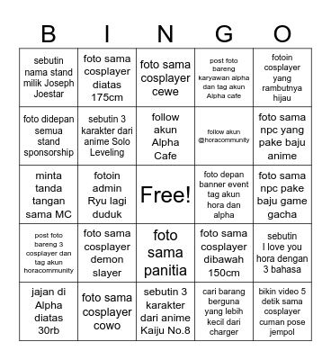 Hora Rising by Alpha Bingo Card