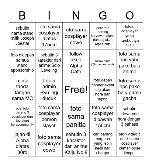 Hora Rising by Alpha Bingo Card