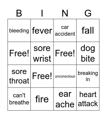 Emergencies and Non-emergencies Bingo Card