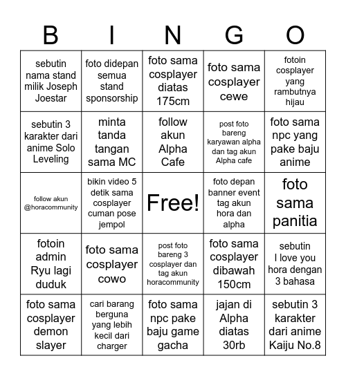 Hora Rising by Alpha Bingo Card