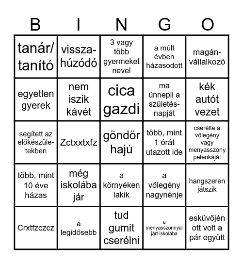 Keress valakit, aki... Bingo Card