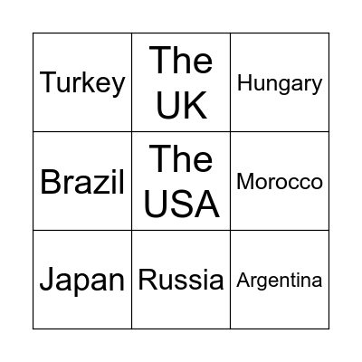 Countries Bingo Card