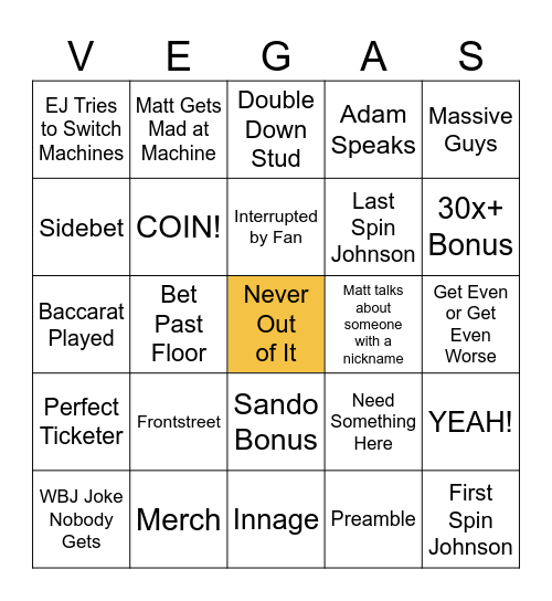 Vegas Matt Bingo Card