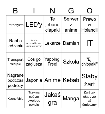Kordian Bingo Card