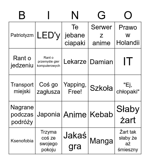 Kordian Bingo Card