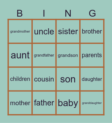 Family Kaleidoscope Bingo Card