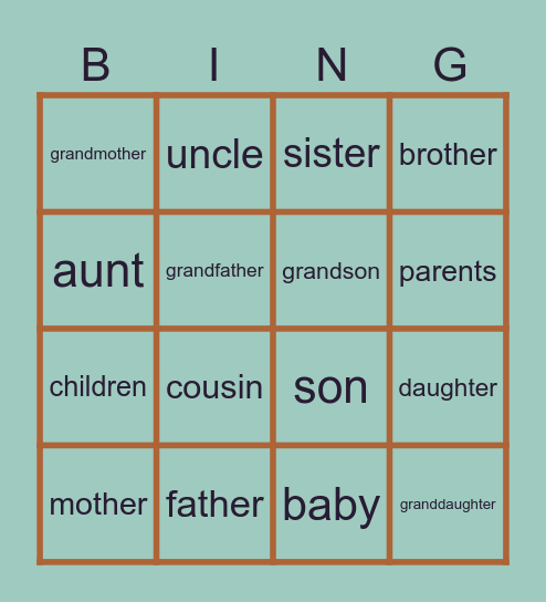Family Kaleidoscope Bingo Card