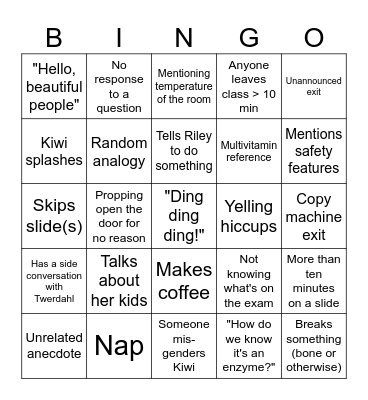 4th Period Bio Bingo Card