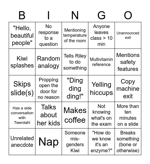 4th Period Bio Bingo Card