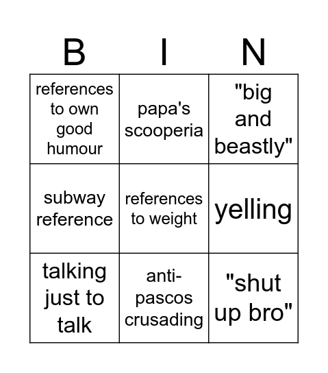 vingo Bingo Card