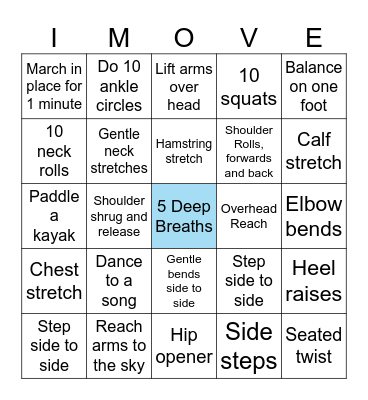 Heart Health Movement Bingo Card