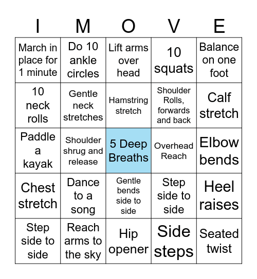 Heart Health Movement Bingo Card