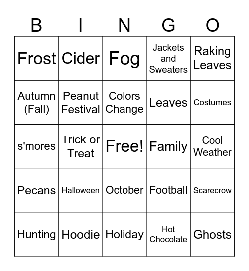 Fall Bingo Card