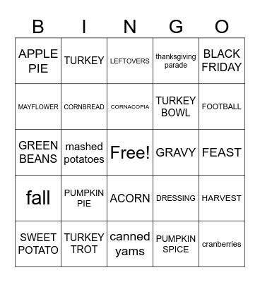 FSI Thanksgiving Bingo Card