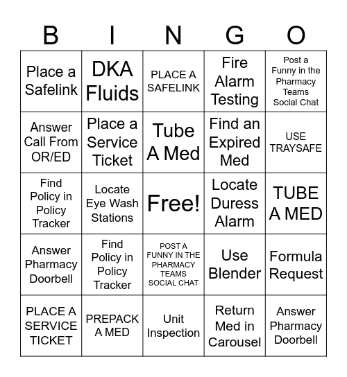 CENTRAL PHARMACY Bingo Card