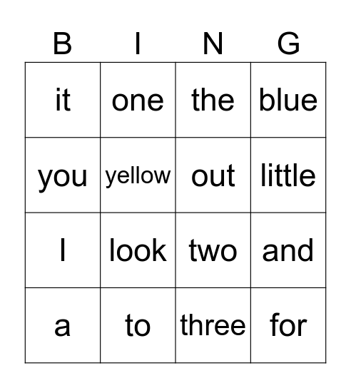 Eye Words #1 Bingo Card