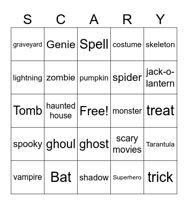 Halloween SCARY Bingo Card
