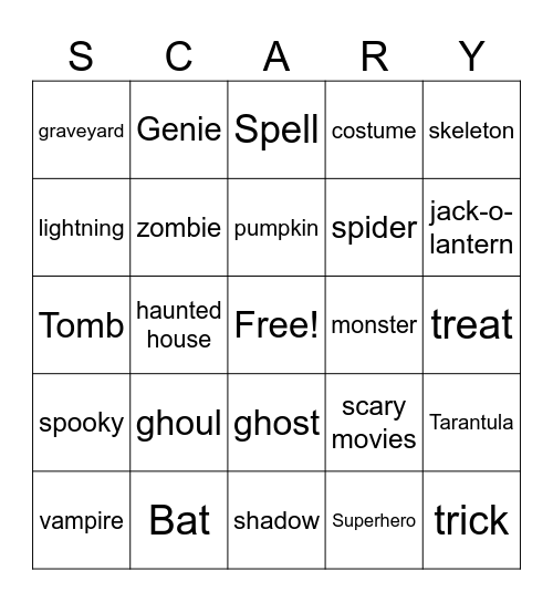Halloween SCARY Bingo Card