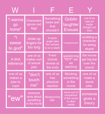 The Wifey Horror Movie Card Bingo Card
