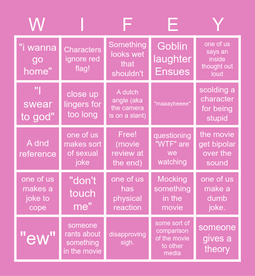 The Wifey Horror Movie Card Bingo Card