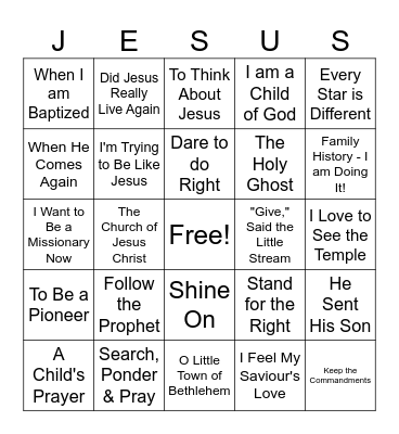 Primary Music Time Bingo Card