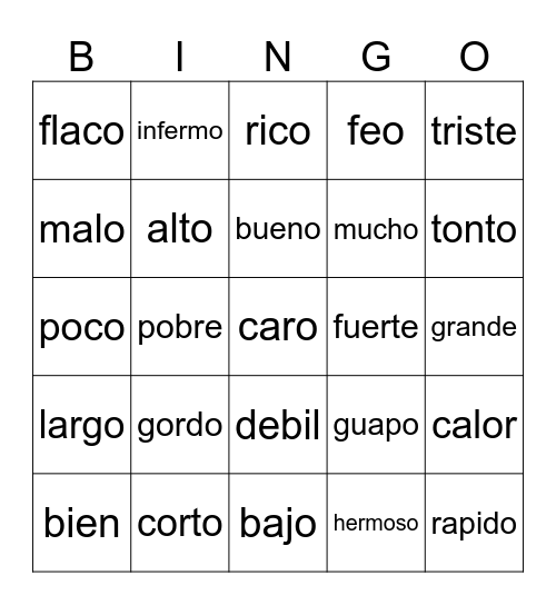 Spanish Bingo Card