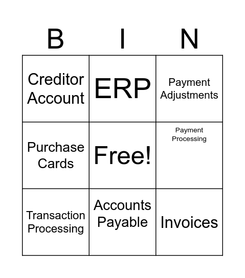 Accounts Payable Bingo Card