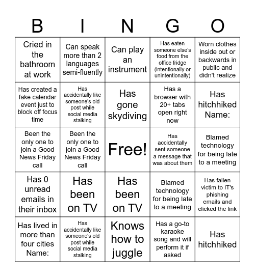 Untitled Bingo Card