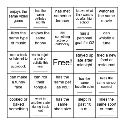 Find Someone Who… Bingo Card