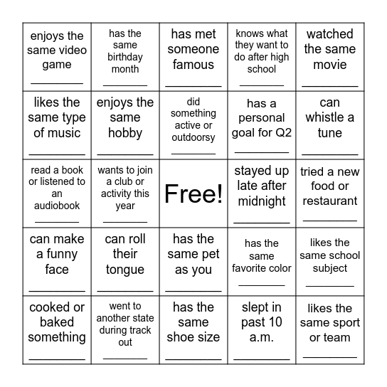 Find Someone Who… Bingo Card
