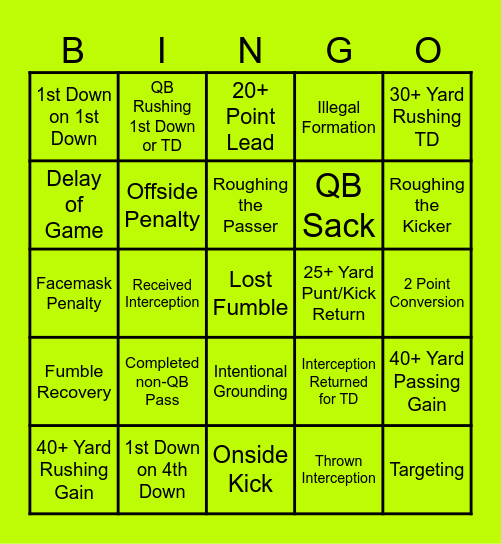 Home or Away Team Only (Circle One) Bingo Card