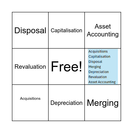 Asset Accounting Bingo Card