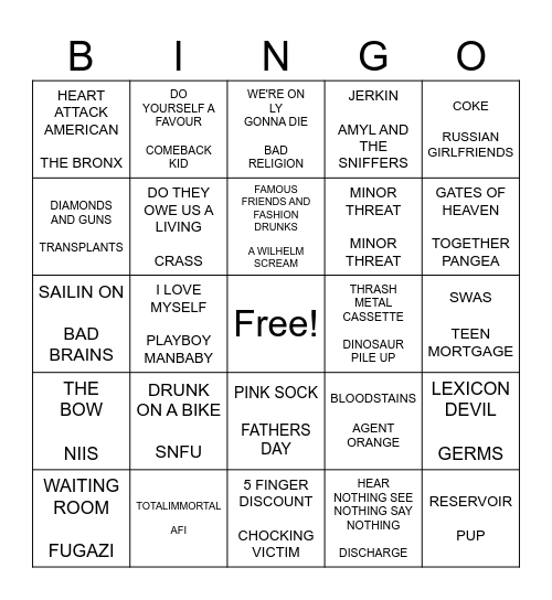 DOUBLE PUNK BINGO BDAY PARTY 2 Bingo Card
