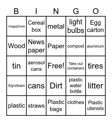 Recycling Bingo Card