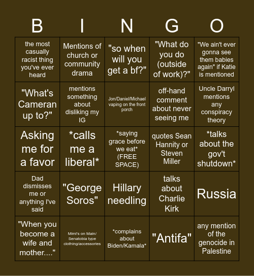 STUPID FAMILY BS BINGO Card