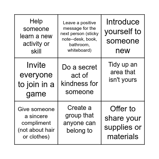 KIND-O: Acts of kindness bingo! Bingo Card