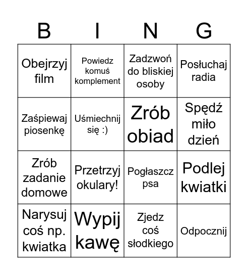 Bingo tydzień Bingo Card