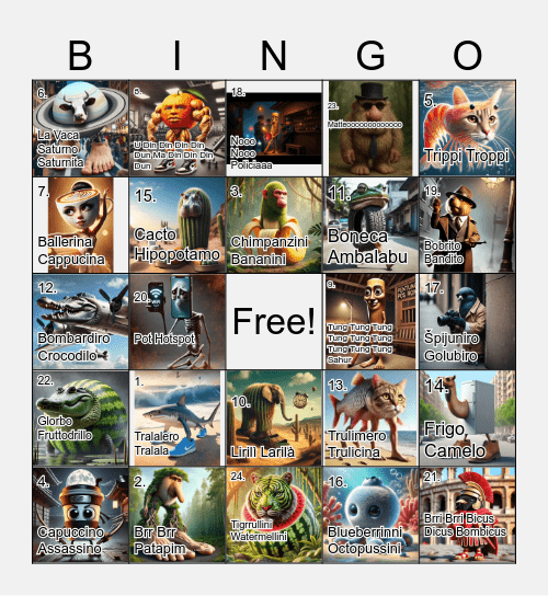 Italian Brainrot Bingo Card