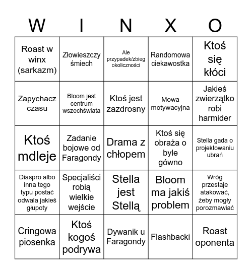 Winx: Magia Powraca Bingo Card