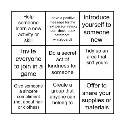 KIND-O: Acts of kindness bingo! Bingo Card