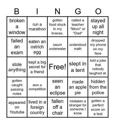 Have you ever ...? Bingo Card