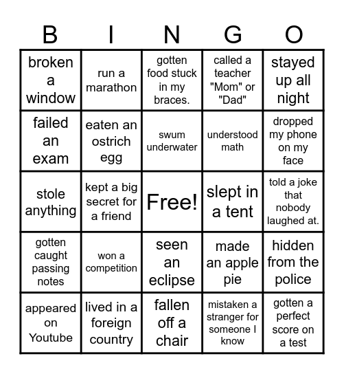Have you ever ...? Bingo Card