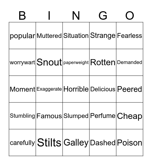 Geronimo Stilton vocabulary Bingo Card