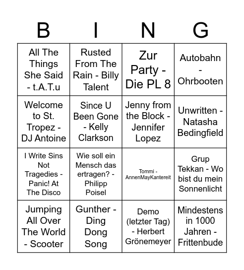 BANGER BING Bingo Card