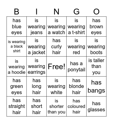 Physical Descriptions 1 Bingo Card