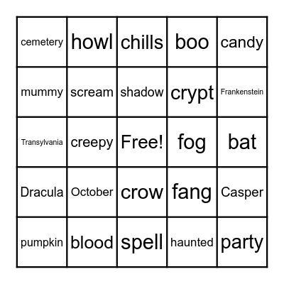 PFH Halloween Bingo Card