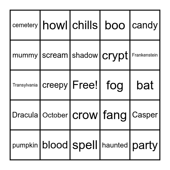 PFH Halloween Bingo Card