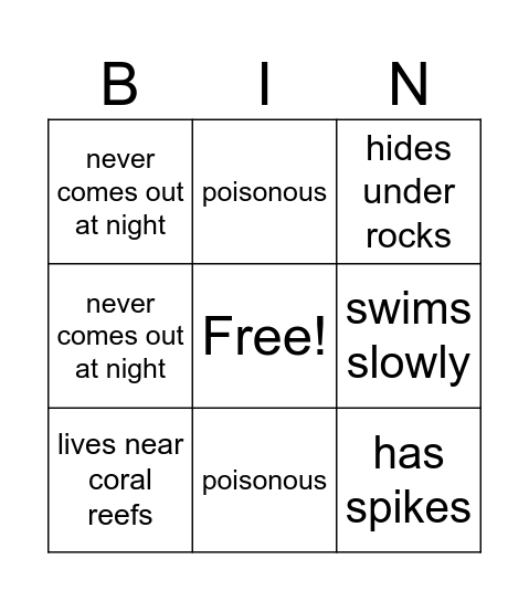 Fish Facts Bingo Card