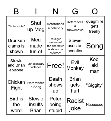 Family Guy Meme Video Bingo Card