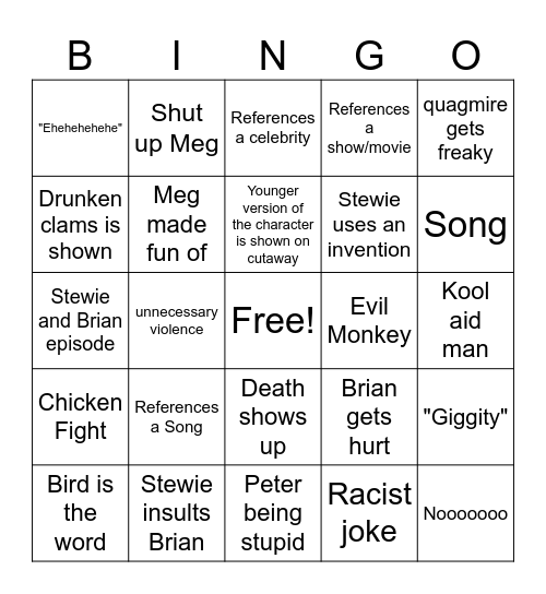 Family Guy Meme Video Bingo Card